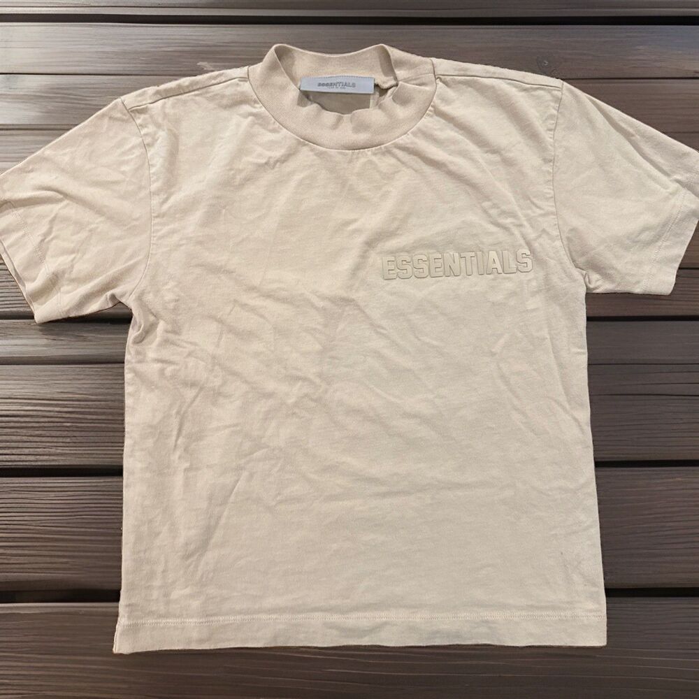Essentials Fear Of God Tshirt Youth Medium Beige Raised Letters Good Condition